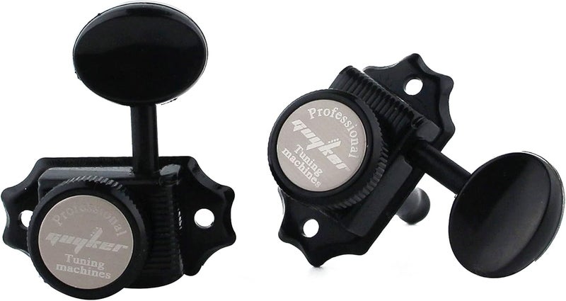 guyker Guitar Locking Tuners (3L + 3R Handed) – Vintage Deluxe Lock String Tuning Key Pegs Machine Heads Replacement Parts for ST TL Style Electric, Folk or Acoustic Guitars – Black - Image 4